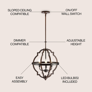 Ogee 16.75" Adjustable Iron Rustic Industrial LED Pendant - JONATHAN Y
